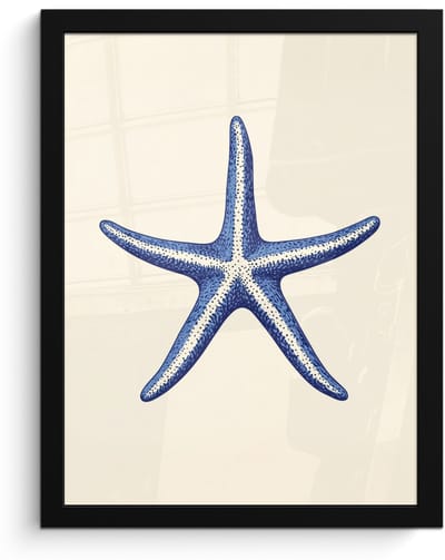 Poster in lijst - Fotolijst 30x40 cm - Posters - Blauwe zeester - Minimalistisch - Beige - Posterlijst zwart - Decoratie - Wanddecoratie woonkamer - Muurdecoratie slaapkamer