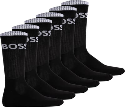 Hugo Boss heren BOSS 6P halfhoge sokken rib logo zwart