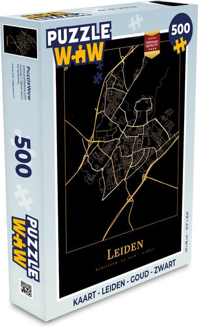 Puzzel Kaart - Leiden - Goud - Zwart - Legpuzzel - Puzzel 500 stukjes