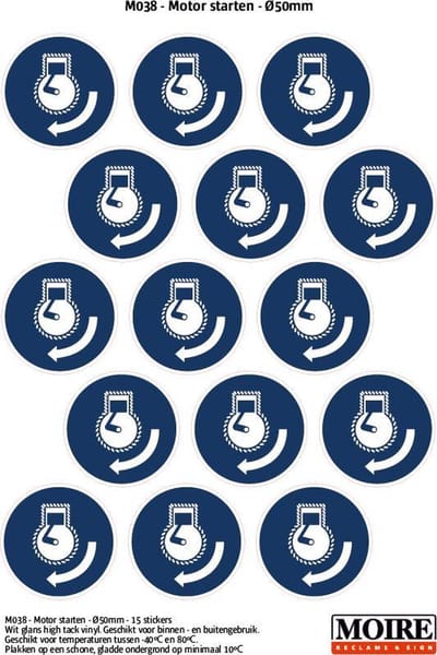 Pictogram sticker 75 stuks M038 - Motor starten - 50 x 50 mm - 15 stickers op 1 vel