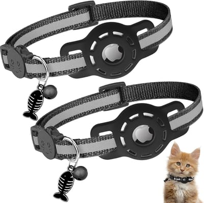 Kattenhalsband met AirTag-houder – Reflecterend – Veiligheidssluiting – Verstelbaar 20-33 cm – Set van 2
