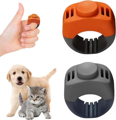 Ergonomische clicker voor hondentraining met vingerring, 21 mm, set in grijs en oranje, ideaal voor honden, katten, paarden en vogels