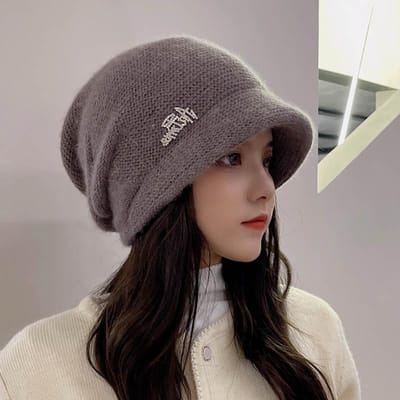 Gebreide Wolmuts voor Dames Koude Hoed voor Dames Wintermuts Mannen Herfst en Winter Melon Leer Hoed Effen Kleur Veelzijdig Yuppie Hoed Trendy Average Size gray