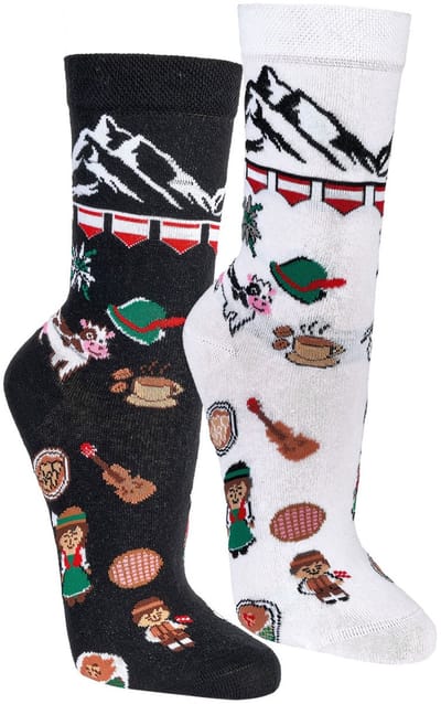 Sokken | maat 42-47 | grappige sokken dames | grappige sokken heren | happy socks printjes | thema: vakantie Oostenrijk| per 2 paar