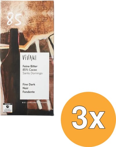 3x Vivani Chocolate Bar Fine Dark 85% Cacao Santo Domingo (80 gr)