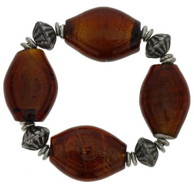 Behave - Elastische armband met bruine glaskralen - vintage look - 15 cm