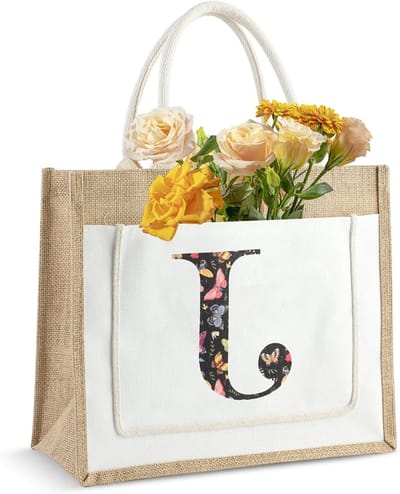 Allecto Plus - Stoffen boodschappentas met gepersonaliseerde letters - Herbruikbare draagtas voor dames - Cadeau voor bruidsmeisjes - Duurzame boodschappentas met veel ruimte