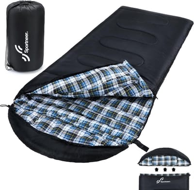 Slaapzak voor buiten, 220 x 85 cm, afneembare capuchon, compacte dekenslaapzak, 3-4 seizoenen, koud weer, outdoor, winter, camping