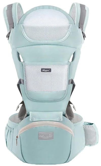 House Of Atelier - Baby Draagzak - Peuter Rugzak - Babydrager - Draagzak voor baby's - Met Flessenhouder - Katoen - Groen/Blauw