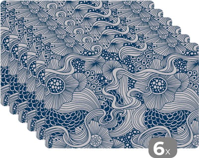 Placemat - Placemats kunststof - Patroon - Bloemen - Botanisch - 45x30 cm - 6 stuks - Hittebestendig - Anti-Slip - Onderlegger - Afneembaar