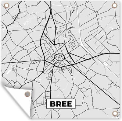 Tuin poster Zwart Wit – België – Plattegrond – Stadskaart – Kaart – Bree - 200x200 cm - Tuindoek