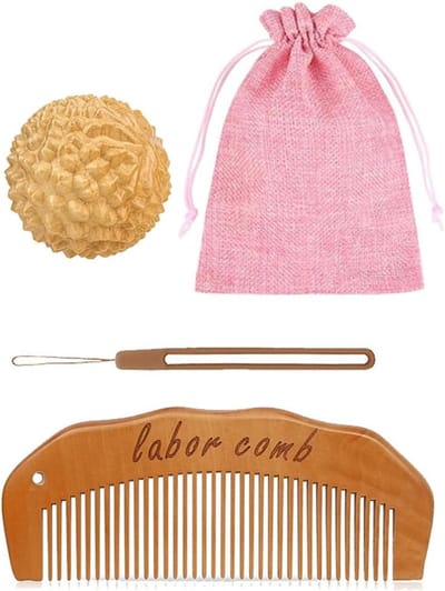 Massageset met geboortekam en acupressuurbal voor pijnverlichting, ontspanning en haarverzorging, perfect cadeau voor nieuwe moeders