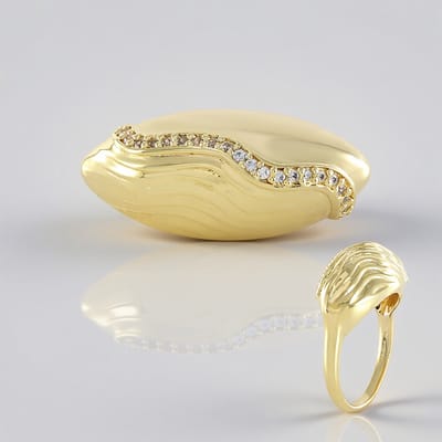 Cavill - Elegante zilveren ring met 21 Cambodjaanse zirkonen - 925 Sterling zilver verguld - 0,142 ct rond geslepen - Golvend design dames sieraad