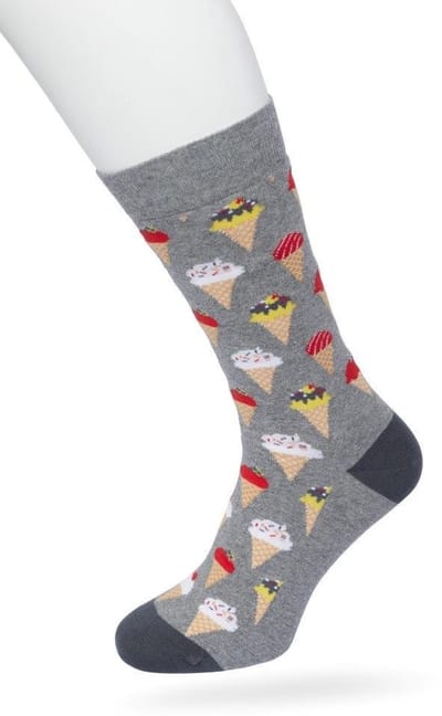 Bonnie Doon Heren Sokken met IJsjes Print maat 40/46 Grijs - Thema Sokken - IJs - Cadeau Sokken - Word je Happy en vrolijk van - Zacht Katoen met Gladde Teennaad - Comfortabel - Perfect Cadeau - Medium Grey Heather - BT992130.112