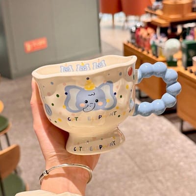 Tasse en Céramique Éléphant Tasse à Eau de Haute Valeur Mug Couple Cadeau Cadeau d'Anniversaire pour Garçons et Filles 360ML