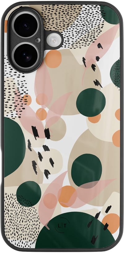 Hoesje geschikt voor iPhone 16 - Abstract painted - Luxe Glazen Hardcase - Hippe print - Multi - Leuke Telefoonhoesjes