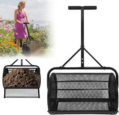 Strooiwagen Tuin - Gazonstrooier Compost - Gelijkmatig Verdelen - Grote Inhoud 80L - 110cm Hoog - Zwart