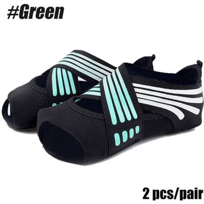 1 Paire Chaussettes de Yoga Professionnelles Sans Orteils Antidérapantes avec Grips pour Pilates Pure Barre Danse Ballet Chaussettes Chaussures d'Entraînement Pieds Nus Femmes S vert