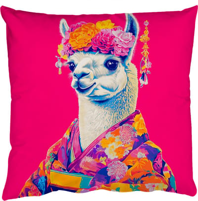 Sierkussens - Kussentjes Woonkamer - 50x50 cm - Lama - Kimono - Bloemenkrans - Felroze