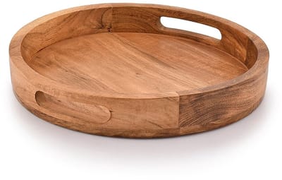 Dailygoods- Dienblad Rond 30,48 cm - Dienblad Hout - Dienblad Antislip - Decoratief Dienblad - Serveren van Dranken en Voedsel - Duurzaam Acaciahout - Serveertray