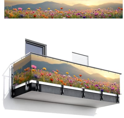 Balkonscherm 500x75 cm - Balkonposter Bloemenveld - Bergen - Zonlicht - Bloemen - Balkon scherm decoratie - Balkonschermen - Balkondoek zonnescherm