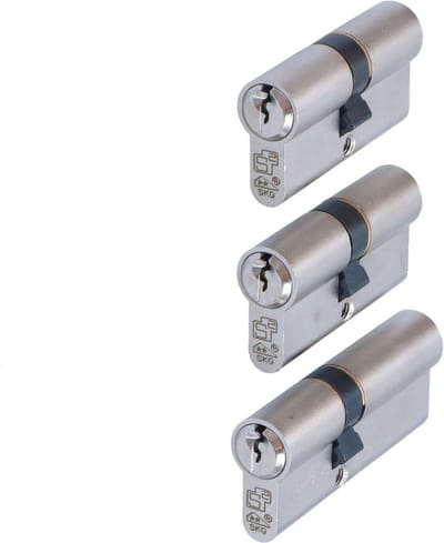 Set S2 veiligheidsprofielcilinders S6 SKG 2, dubbele cilinder, combinatiematen 1x 30/45 + 2x 30/30 (set van 3 gelijksluitend)
