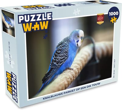 Puzzel Knalblauwe parkiet op een dik touw - Legpuzzel - Puzzel 1000 stukjes volwassenen