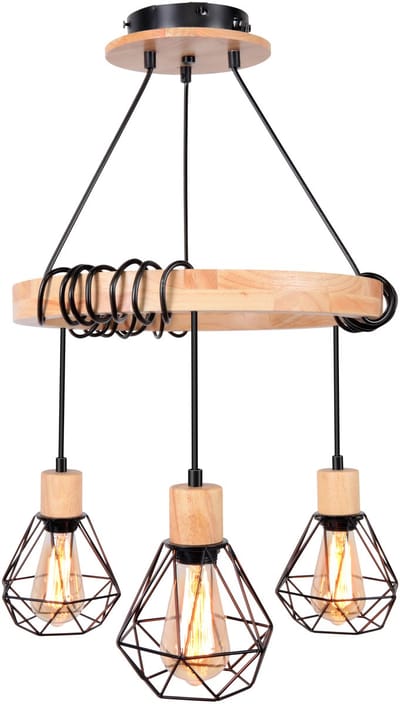 Hanglamp Industriële 3 Lampen Kroonluchter Vintage Hout E27 voor Woonkamer Slaapkamer Keuken