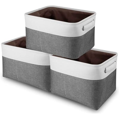 QTTVBTNA 3-delige Opbergmanden Set – Vouwbare Katoen-Linnen Opbergbox – – Waterafstotend – Voor Kleding, Boeken, Bureau – 38x26x25cm
