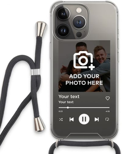 Gepersonaliseerd - Case Company® - Hoesje met koord geschikt voor iPhone 13 Pro hoesje met Koord - Music Player - Telefoonhoesje met Zwart Koord - Extra Bescherming aan alle Kanten en Over de Schermrand