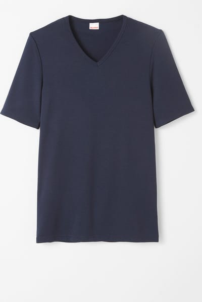 Damart - T-shirt met V-hals, korte mouwen en klassieke gebreide Thermolactyl-stof - Heren - Blauw - XL