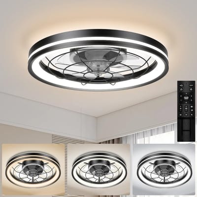 TIM® Plafonniere Met Ventilator - Plafondventilator - Plafondventilator Met Verlichting - Zwart - 51cm x 16cm x 51cm