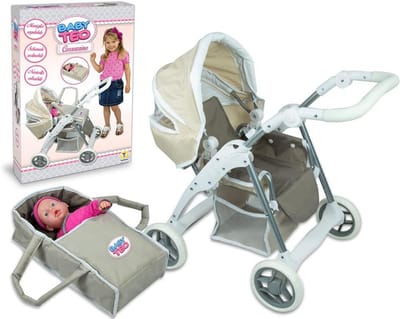 Kinderwagen Metalen Frame met Draaggedeelte en Uitschuifbaar Handvat - Hazelnoothout Kleur
