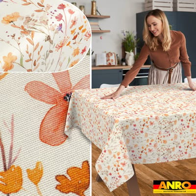 ANRO Tafelkleed Bloemen en bladeren Beige 130x90cm Rechte rand Afwasbaar Waterafstotend