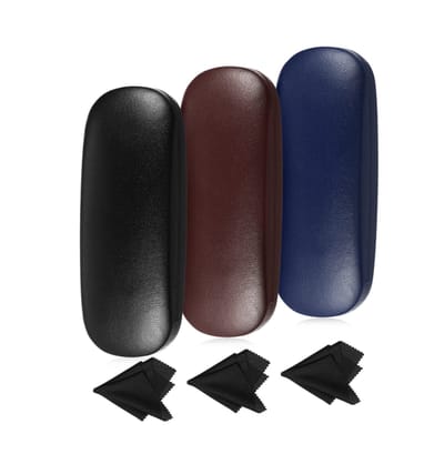 3-delige brillenkoker - Brillenkoker - Perfect voor het opbergen van brillen - Inclusief schoonmaakdoekje - Zwart/Bruin/Blauw - PU