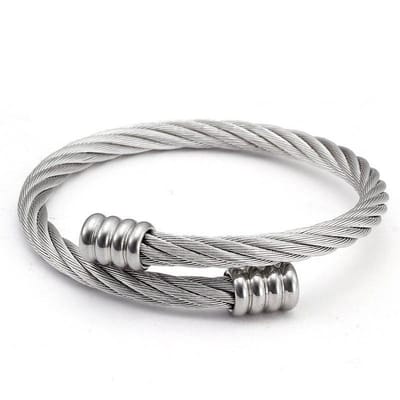Kabel Armband van Gedraaid Staal - Titanium kleurig - Armbanden Heren Dames - Papa Cadeau Voor Mannen - Vaderdag