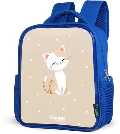 NoBoringSuitcases.com® - Rugzak blauw - Schooltas jongens - Kat omringd door beige stippen - Kinder rugtas jongen - Boekentas kind - Kinderrugzak voor school - Schoolrugzak