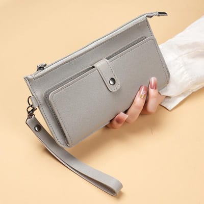 Fabrieksdirect nieuwe tas dames lange multifunctionele rits multi-kaart portemonnee gesp rits studenten portemonnee. gray