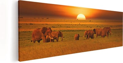 Artaza Canvas Schilderij Olifant - 60x20 cm - Wanddecoratie Afrika - Muurdecoratie Savanne - Schilderijen Op Canvas