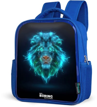 NoBoringSuitcases.com® - Rugzak blauw - Schooltas jongens - Lichtgevende leeuw - Kinder rugtas jongen - Boekentas kind - Kinderrugzak voor school - Schoolrugzak