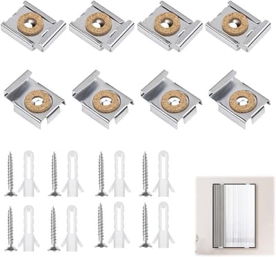 Verstelbare muurspiegelhouder set met 8 veerbelaste clips, pluggen en schroeven voor zware spiegels en glas
