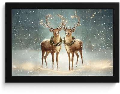 Poster in lijst - Fotolijst 30x20 cm - Posters - Kerstmagie - Winterwoud - Rendier - Posterlijst zwart - Decoratie - Wanddecoratie woonkamer - Muurdecoratie slaapkamer - Kerstversiering - Kerstdecoratie voor binnen - Kerstmis