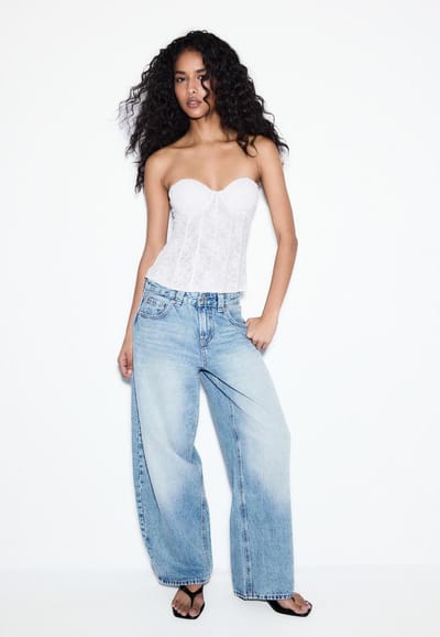 Stradivarius D80 Barrel fit jeans  MIDDENBLAUWE DENIM WASSING 32