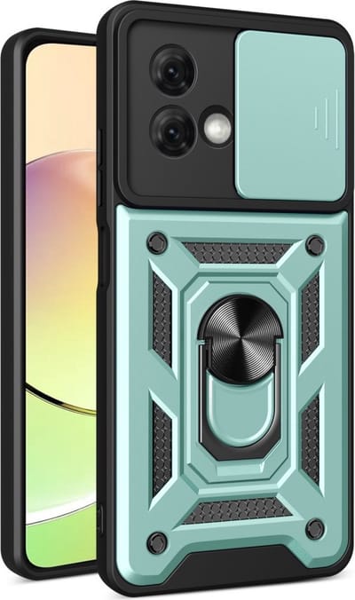 Coverup Hoesje - Geschikt voor Motorola Moto G84 Hoesje - Coverup Armor Ring Kickstand Back Cover met Camera Shield - Mintgroen