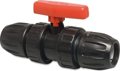 Mega Kogelkraan PP 20 mm knel 10bar DN15 zwart type Safe 500