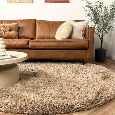 Rond hoogpolig vloerkleed Pilo taupe polyester Interieur05 - Rond 160 Ø - (M)