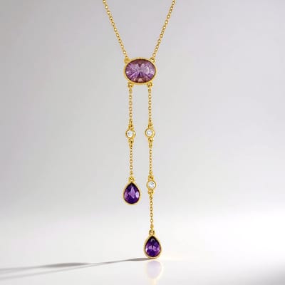 Cavill - 925 Sterling Zilver Ketting - 18K Goud Verguld - Paarse Fluoriet 2,44 ct met Amethist & Zirkonia Accent - Elegante, Stijlvolle Damesketting