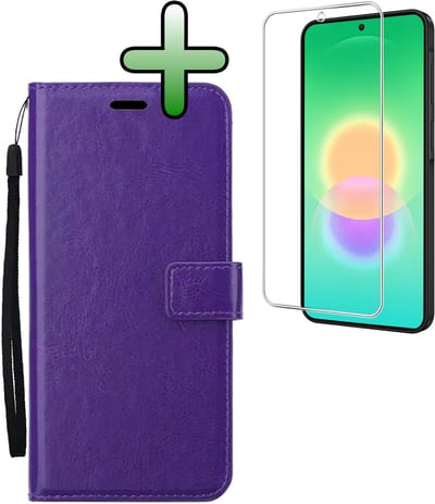 Hoesje Met Screenprotector - Geschikt voor Samsung Galaxy A27 - Luxe Pasjeshouder - Bookcase Portemonee - Flip Case - Kunstleer Book Case - Flipcase - Book Cover - Walletcase - Portemonneehoes - Paars