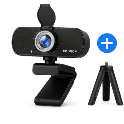 SyncGear Webcam met Microfoon – Full HD 1080p – Inclusief Statief & Cover – Autofocus – Plug & Play USB – Voor Laptop & PC – Streaming Camera – Zoom / Teams / Thuiswerken – Usb Webcam – Computer Camera