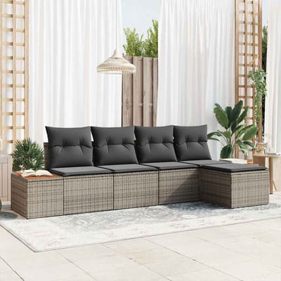 vidaXL - Tuinbank - Set - 6 - st - 5-Aantal - zitplaatsen - Grijs - Polyrattan
